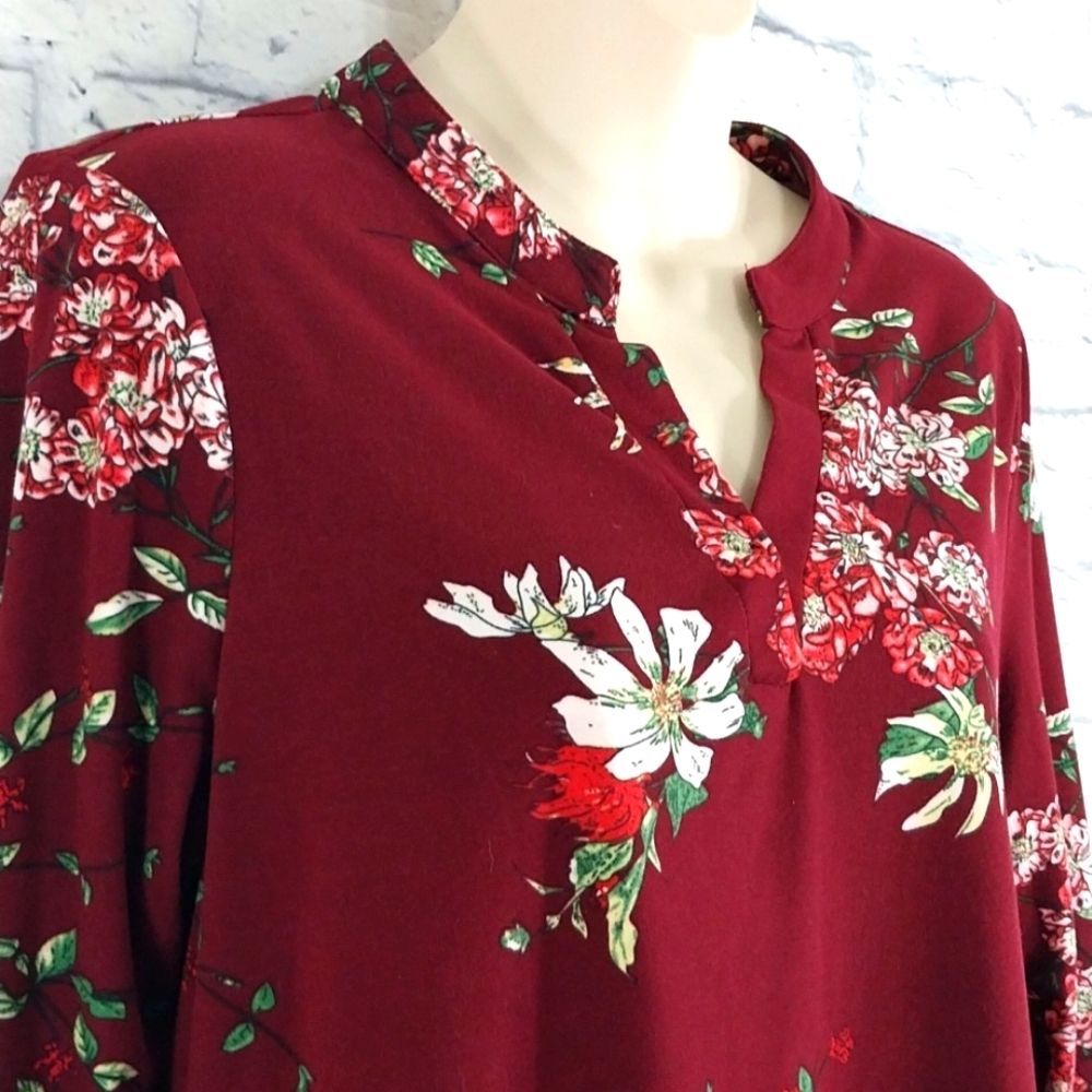 🔵BOGO FREE🔵 Othyroce Top Burgundy Floral 3/4 Sleeve Sz M - Picture 2 of 5